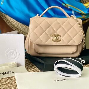 CHANEL Quilted Top Handle Satchel in Blush with Gold Hardware